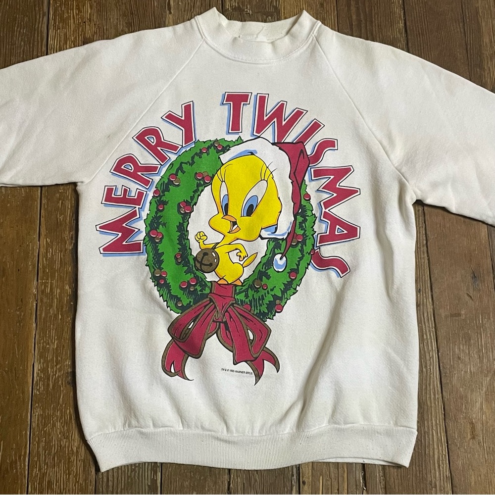 Vintage 1995 Tweety Bird Merry Christmas Looney Tunes Sweatshirt Size Large